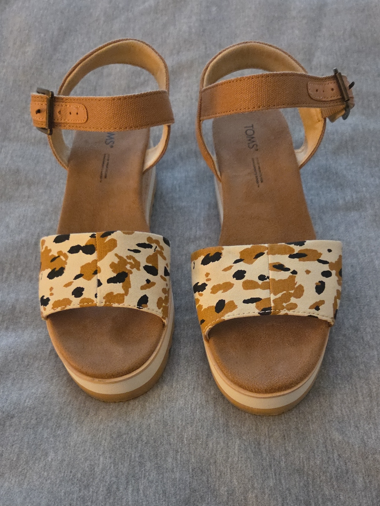 Toms Women's Tan And Leopard-Print Platform Sandals